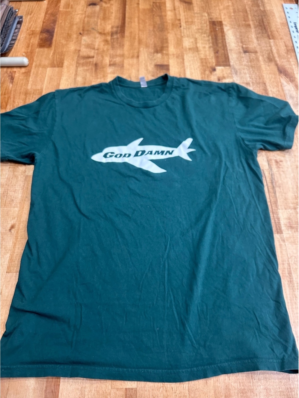 dave portnoy bar stool XL Dark Green 'God Damn' Shark Graphic T-Shirt